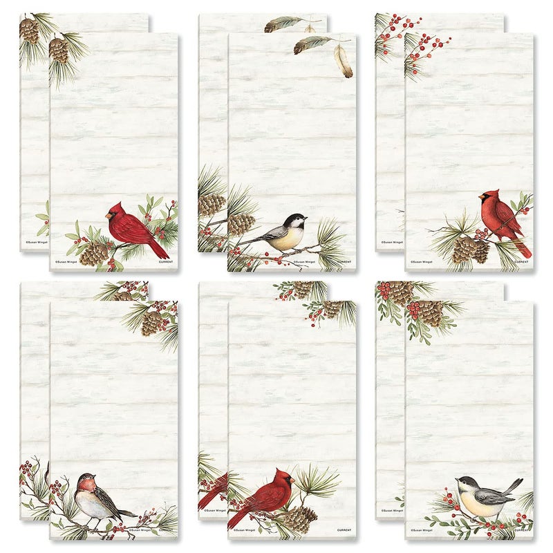 Current Cardinal Woodland Birds Magnetic Holiday Notepad Set â€“ Set of 12 Memo Pads, 6 Designs, 30-Sheet Pads, 3Â½ x 6Â½ Inches, Shopping List, To-Do Notes, Printed in The USA - Image 1